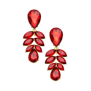 Gold Red Post Back Marquise Glass Crystal Leaf Evening Earrings. Get ready with these bright earrings, put on a pop of color to complete your ensemble. Perfect for adding just the right amount of shimmer & shine and a touch of class to special events. Perfect Birthday Gift, Anniversary Gift, Mother's Day Gift, Graduation Gift.