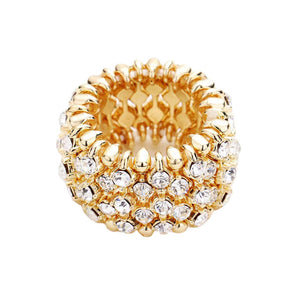 Gold Rhinestone Accented Stretch Ring, Get ready with these Stretch Ring, put on a pop of color to complete your ensemble. Perfect for adding just the right amount of shimmer & shine and a touch of class to special events. Perfect Birthday Gift, Anniversary Gift, Mother's Day Gift, Graduation Gift.