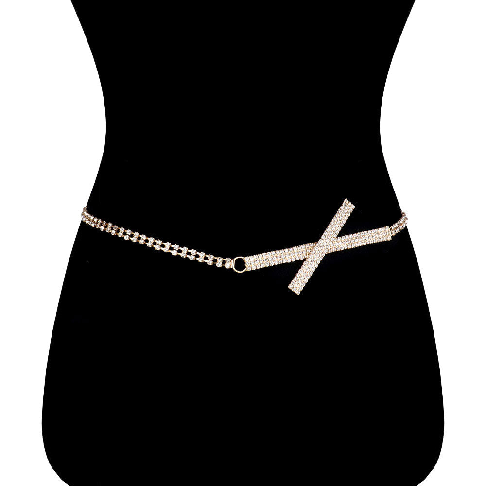 Gold Rhinestone Embellished Detail Rectangle Cross Accented Chain Belt, luminous crystals adds a luxurious shine to this eye-catching rhinestone belt, dare to dazzle with this radiant accessory, coordinates with any ensemble, ideal for Bride, Wedding, Prom, Sweet 16, Quinceanera, Graduation, Party, Cocktail. Perfect Gift.