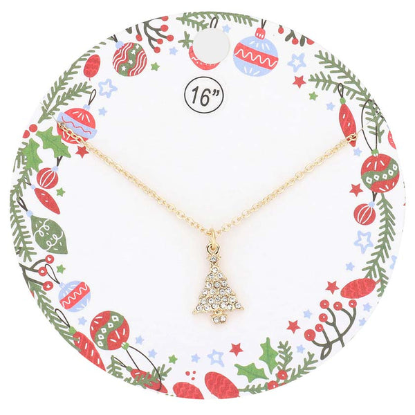 Gold Rhinestone Embellished Christmas Tree Pendant Necklace, Let the Christmas season begin with this beautiful Rhinestone Pendant Necklace. Be the ultimate Christmas trend & get ready with these Pendant Necklaces to receive the best compliments on Christmas eve. Love token of your appreciation, these Christmas Tree pendant necklaces match your Christmas outfit in perfect style. Feel the warmth of Christmas and embrace the spirit with these beautiful pendant necklaces. 