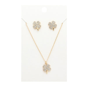 Gold Rhinestone Embellished Clover Pendant Necklace, is perfect to accent your love for the Irish while wearing this beautiful jewelry set. The luck of St. Patrick's Day will be with you this year with these beautiful clover jewelry sets. These cute stone-embellished jewelry sets are the perfect accessory to finish off any festive look. This necklace will be fit for St. Patrick's Day parties, night parties, and carnivals.