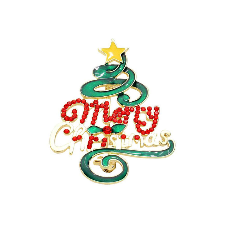 Gold Rhinestone Embellished Enamel Christmas Tree Pin Brooch, This Christmas tree-shaped brooch pin, is eye-catching and elegant. It brings an elegant and graceful look to any special occasion. Carry the spirit of Christmas from head to toe. These beautiful Merry Christmas message theme pin brooch can match your clothes on this Christmas occasion, making you more elegant and beautiful to enjoy your important festival.