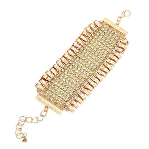 Gold Rhinestone Embellished Evening Bracelet, amps up your beauty to a greater extent with this beautifully Rhinestone Embellished Evening Bracelet. A perfect representation of class and gorgeousness that is absolutely perfect for adding just the right amount of shimmer & shine. Put on a pop of color to complete your ensemble in a perfect style. A beautiful gift for Birthdays, anniversaries, Mother's Day, etc. for your friends, family, and acquaintances. Add luxe and class to your outfit!