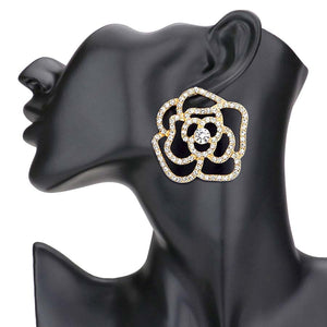 Gold Rhinestone Embellished Flower Earrings, completed the appearance of elegance and royalty to drag the attention of the crowd on special occasions. Excellent to wear at weddings, receptions, parties, graduation, etc. to show your royalty and trendy choice. Perfect for birthdays, anniversaries, or graduation gifts.