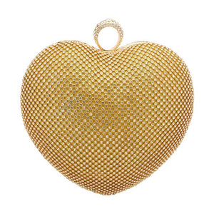 Gold Rhinestone Embellished Heart Evening Clutch Crossbody Bag, is the perfect choice to carry on the special occasion with your handy stuff. It is lightweight and easy to carry throughout the whole day. You'll look like the ultimate fashionista while carrying this Heart-themed Rhinestone Crossbody Evening Bag. This stunning Clutch bag is perfect for weddings, parties, evenings, cocktail parties, wedding showers, receptions, proms, etc.