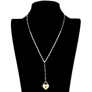 Gold Rhinestone Embellished Metal Heart Lock Pendant Y Necklace. Beautifully crafted design adds a gorgeous glow to any outfit. Jewelry that fits your lifestyle! Perfect Birthday Gift, Anniversary Gift, Mother's Day Gift, Graduation Gift, Prom Jewelry, Just Because Gift, Thank you Gift, Valentine's Day Gift.
