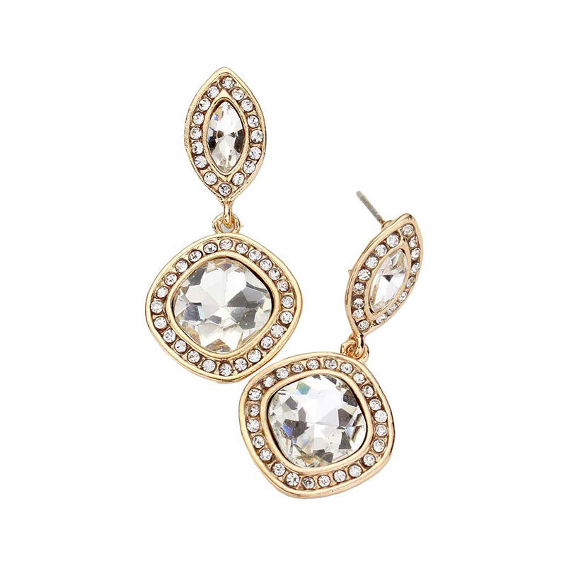 Gold Rhinestone Marquise Square Stone Dangle Evening Earrings, Elegant dangle earrings put on a pop of color to complete your ensemble. Beautifully crafted design adds a gorgeous glow to any outfit. Perfect for adding just the right amount of shimmer & shine. Perfect for Birthday Gift, Anniversary Gift, Mother's Day Gift, Graduation Gift.