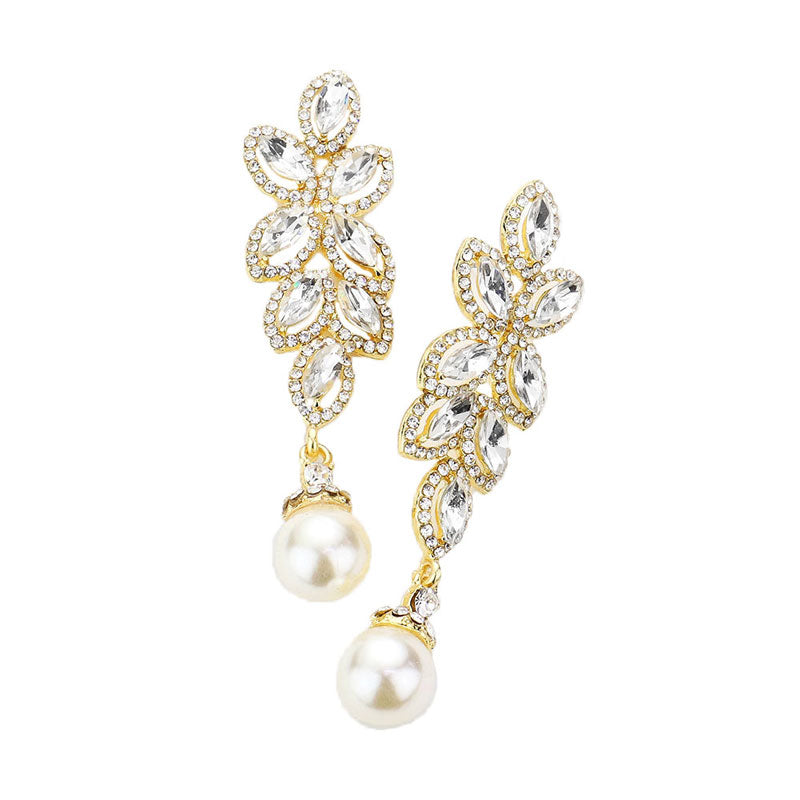 Gold Rhinestone Marquise Stone Vine Pearl Evening Earrings. Get ready with these pearl earrings, put on a pop of shine to complete your ensemble. Perfect for adding just the right amount of shimmer and a touch of class to special events. These classy earrings are perfect for Party, Wedding and Evening. Awesome gift for birthday, Anniversary, Valentine’s Day or any special occasion.