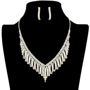 Gold Rhinestone Pave Collar Necklace. Stunning jewelry set will sparkle all night long making you shine out like a diamond.. Perfect for adding just the right amount of shimmer & shine and a touch of class to special events. Suitable for a night out on the town or a black tie party, Perfect Gift, Birthday, Anniversary, Prom, Mother's Day Gift, Sweet 16, Wedding, Quinceanera, Bridesmaid.