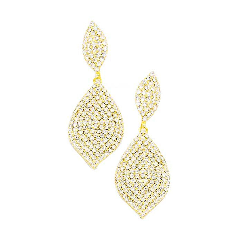 Gold Rhinestone Pave Double Marquise Link Evening Earrings, put on a pop of color to complete your ensemble. Beautifully crafted design adds a gorgeous glow to any outfit. Perfect for adding just the right amount of shimmer & shine. Perfect for Birthday Gift, Anniversary Gift, Mother's Day Gift, Graduation Gift.