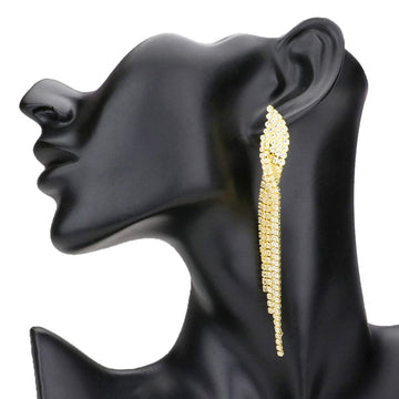 Gold Rhinestone Pave Fringe Down Evening Earrings, are excellent representations of beauty with the perfect class to glow on your earlobes on any special occasion to grab the attention of the crowd. You'll feel special and absolutely flawless wearing these Rhinestone earrings at weddings, wedding showers, receptions, anniversaries, etc. Perfect Birthday Gift, Anniversary Gift, Mother's Day Gift, Mom Gift, Thank you, Gift, Just Because Gift, Daily Wear.