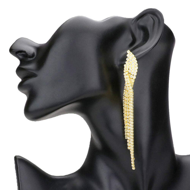 Gold Rhinestone Pave Fringe Down Evening Earrings, are excellent representations of beauty with the perfect class to glow on your earlobes on any special occasion to grab the attention of the crowd. You'll feel special and absolutely flawless wearing these Rhinestone earrings at weddings, wedding showers, receptions, anniversaries, etc. Perfect Birthday Gift, Anniversary Gift, Mother's Day Gift, Mom Gift, Thank you, Gift, Just Because Gift, Daily Wear.