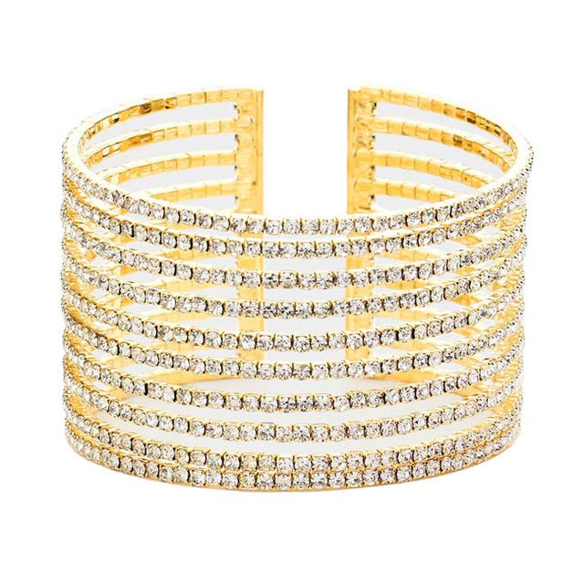 Gold Rhinestone Pave Split Cuff Evening Bracelet, sparkles on your hand on special days to make you stand out from the crowd. This is the jewelry that you need to show off to attract the crowd on special occasions and make the moments memorable! It adds a pop of pretty color to enrich your look.