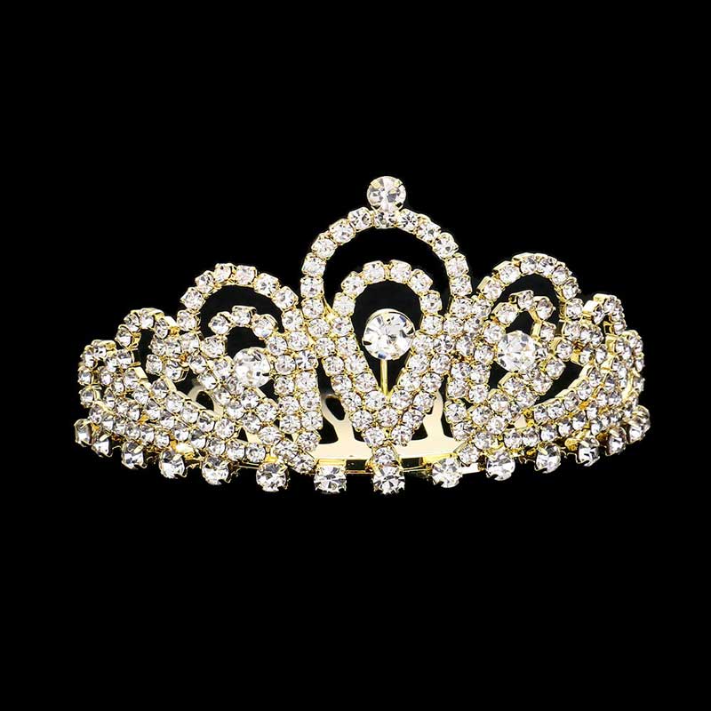 The Gold Rhinestone Princess Mini Tiara is expertly crafted with intricate detail. Bejeweled with dazzling rhinestones that sparkle and shine exudes luxury and sophistication., Birthday Gift, Anniversary Gift, Christmas, Regalo Navidad, Cumpleanos, Prom, Wedding Bridal, prom, Quinceanera, Sweet 16, Homecoming Party