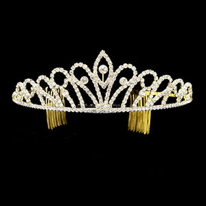 Gold Rhinestone Princess Tiara. Perfect for adding just the right amount of shimmer & shine, will add a touch of class, beauty and style to your wedding, prom, special events, embellished glass crystal to keep your hair sparkling all day & all night long. Perfect Birthday, Anniversary , Mother's Day, Graduation Gift.