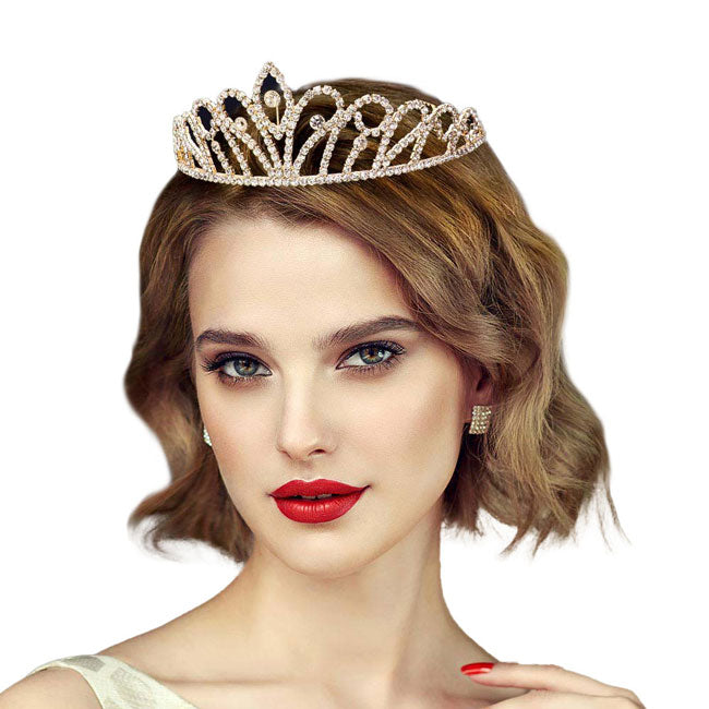 Gold Rhinestone Princess Tiara. Perfect for adding just the right amount of shimmer & shine, will add a touch of class, beauty and style to your wedding, prom, special events, embellished glass crystal to keep your hair sparkling all day & all night long. Perfect Birthday, Anniversary , Mother's Day, Graduation Gift.