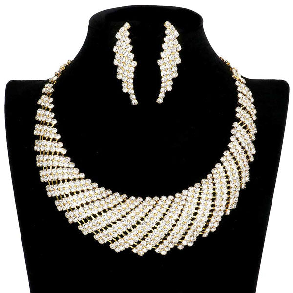 Gold Rhinestone Tornado Collar Bib Necklace. These gorgeous Stone pieces will show your class in any special occasion. The elegance of these Stone goes unmatched, great for wearing at a party! stunning jewelry set will sparkle all night long making you shine like a diamond. Perfect jewelry to enhance your look. Awesome gift for birthday, Anniversary, Valentine’s Day or any special occasion.