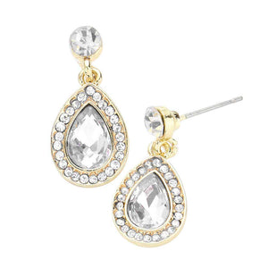 Gold Rhinestone Trim Teardrop Stone Dangle Evening Earrings, This teardrop dangle earrings put on a pop of color to complete your ensemble. Beautifully crafted design adds a gorgeous glow to any outfit. Luminous Teardrop Stone and sparkling rhinestones give these stunning earrings an elegant look. Perfect for adding just the right amount of shimmer & shine. Perfect for Birthday Gift, Anniversary Gift, Mother's Day Gift, Graduation Gift.