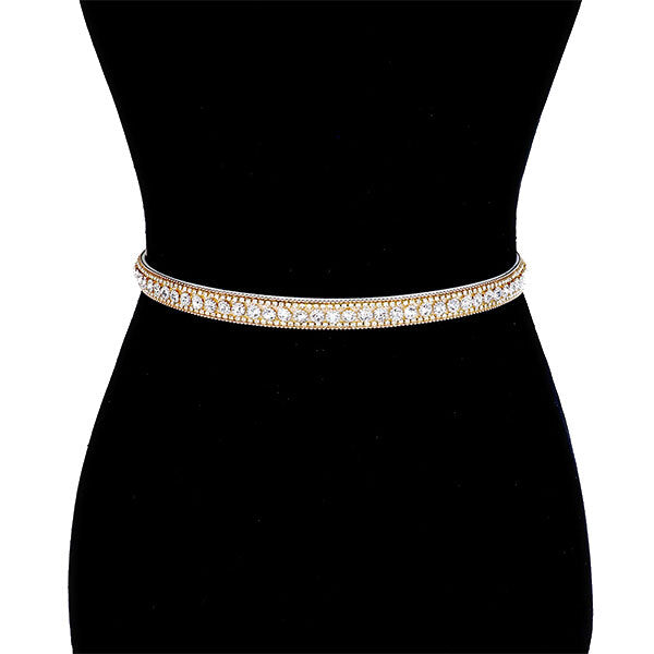 Gold Rhinestone Pave Crystal Detail Ribbon Bridal Wedding Belt Headband Tie, a timeless selection, sparkling rhinestone crystal Bridal Belt Sash, is exceptionally elegant, adding an exquisite detail to your wedding dress. Tie on your hair for a glamorous, beautiful headband elevating your hairdo on your super special day.
