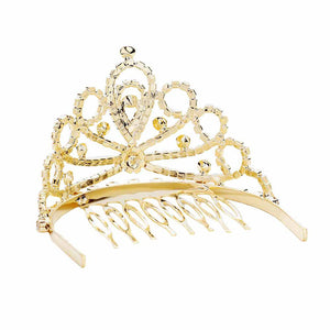 Gold Round Floral Crystal Rhinestone Princess Mini Tiara. Elegant and sparkling, this tiara features stones and an artistic floral design. Makes You More Eye-catching in the Crowd. Suitable for Wedding, Engagement, Prom, Dinner Party, Birthday Party, Any Occasion You Want to Be More Charming.. Perfect for adding just the right amount of shimmer & shine, will add a touch of class, beauty and style to your special events, embellished stone to keep your hair sparkling all day & all night long.
