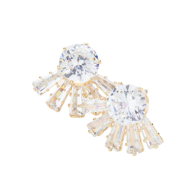 Gold Round Stone Accented Stud Evening Earrings, completed the appearance of elegance and royalty to drag the attention of the crowd on special occasions. Excellent to wear at weddings, receptions, parties, graduation, etc to show your royalty and trendy choice. Perfect for birthdays, anniversaries, or graduation gifts.