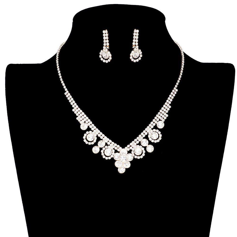 Gold Round Stone Flower Accented Rhinestone Pave Necklace. Wear a pop of shine to complete your ensemble with perfect beauty with extra luxe. The perfect accessory for adding the right amount of shimmer and a touch of class to special events. These classy flower & leaf themed rhinestone pave necklaces are perfect for Party, Wedding, Evening. Awesome gift for birthday, Anniversary, Valentine’s Day, or any special occasion. Show your ultimate class!
