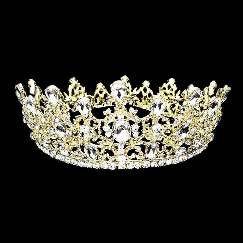 Gold Round Teardrop Stone Accented Princess Tiara, This princess tiara is a classic royal tiara made from gorgeous stone accented is the epitome of elegance. Exquisite design with stunning color and brightness makes you more eye-catching in the crowd and will make you more charming and pretty without fail.