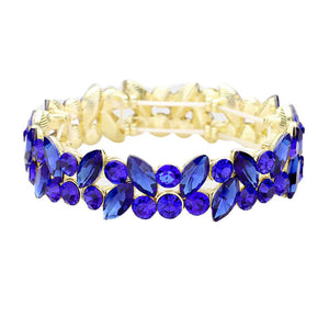 Gold Sapphire Glass Crystal Marquise Stone Cluster Stretch Bracelet, Get ready with these Rhinestone Coil Bracelet, put on a pop of color to complete your ensemble. Perfect for adding just the right amount of shimmer & shine and a touch of class to special events. Perfect Birthday Gift, Anniversary Gift, Mother's Day Gift.