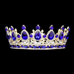 Gold Sapphire Teardrop Stone Accented Crown Tiara, This crown tiara is a classic royal tiara made from gorgeous stone accented is the epitome of elegance. Exquisite design with beautiful color and brightness makes you more eye-catching in the crowd and will make you more charming and pretty without fail.