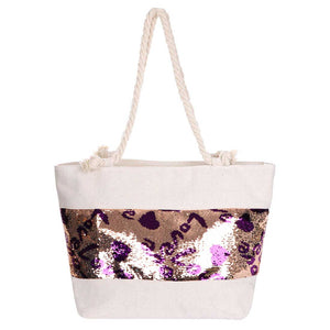 Gold Sequin Love Heart Rope Tote Beach Bag. Show your trendy side with this awesome Love Heart tote bag. This fashionable bag will be your new favorite accessory. Perfectly lightweight to carry around all day. Perfect Birthday Gift, Anniversary Gift, Mother's Day Gift, Valentine's Day Gift.