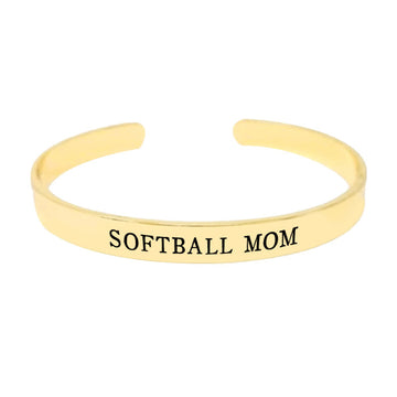 Gold Softball Mom Gold Dipped Metal Cuff Bracelet, These Metal Cuff bracelets are easy to put on, take off and so comfortable for daily wear. Best loving gift to express your love to your mother on Mother's Day. Shows the love between mother and child is forever. This Mom bracelet is the ideal Mother's Day present for all the unique ladies in your life, as well as those who have been inspired by sports moms.