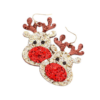 Gold Sparkle Christmas Rudolph Dangle Earrings. These beautiful and lightweight dangle earrings are designed with various Christmas elements. Wearing them can not only increase the Christmas atmosphere, but also enhance the relationship with your family. These exquisite Christmas themed rudolph earrings are suitable for various occasions, they will dangle on your earlobes & bring a smile to those who look at you. They are good jewelry accessories for Christmas parties and family gatherings.