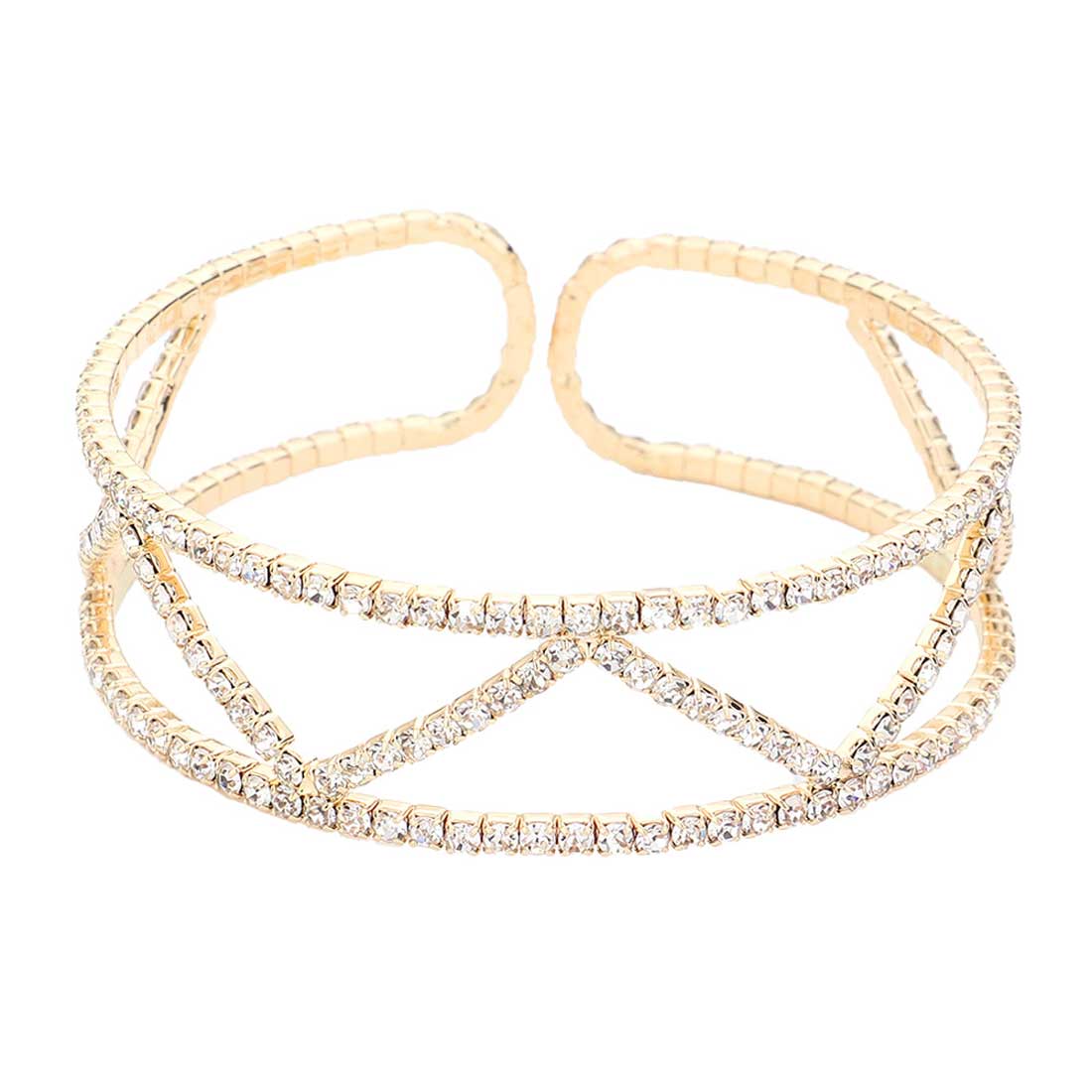 Gold Split Rhinestone Cuff Evening Bracelet. Get ready with this bracelet, Beautifully crafted design adds a gorgeous glow to any outfit. Jewelry that fits your lifestyle! Perfect Birthday Gift, Anniversary Gift, Mother's Day Gift, Anniversary Gift, Graduation Gift, Prom Jewelry, Just Because Gift, Thank you Gift.