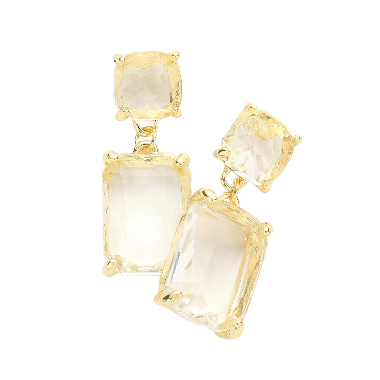 Gold Square Rectangle Link Dangle Evening Earrings, Beautiful Square Rectangle shaped dangle earrings. These elegant, comfortable earrings can be worn all day to dress up any outfit. The elegance of these earrings puts on a pop of color to complete your ensemble. The perfect accessory for adding just the right amount of shimmer and a touch of class to special events.