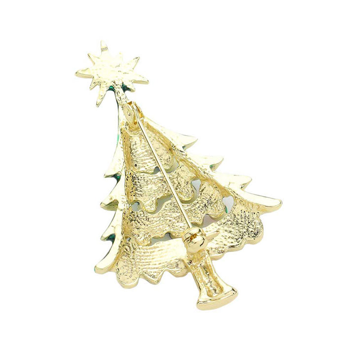 Gold Stone Embellished Enamel Christmas Tree Pin Brooch, get ready with these Christmas tree pin brooches, give your outfit the extra boost it needs. Perfect for adding just the right amount of shimmer & shine and a touch of class to special events. Look like the ultimate fashionista with these Brooches! 