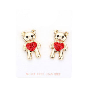 Gold Stone Embellished Heart Metal Bear Earrings. Look like the ultimate fashionista with these Earrings! Add something special to your outfit this Valentine! special It will be your new favorite accessory. Perfect Birthday Gift, Anniversary Gift, Mother's Day Gift, Graduation Gift, Valentine's Day Gift.