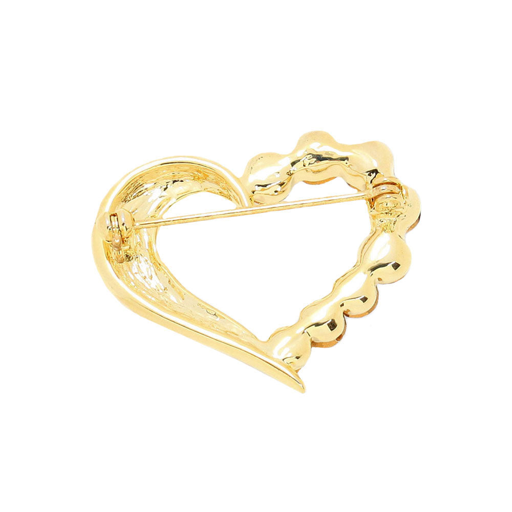 Gold Stone Embellished Open Heart Pin Brooch. Beautifully crafted design adds a gorgeous glow to any outfit. Jewelry that fits your lifestyle! Perfect Birthday Gift, Anniversary Gift, Mother's Day Gift, Anniversary Gift, Graduation Gift, Prom Jewelry, Just Because Gift, Thank you Gift.