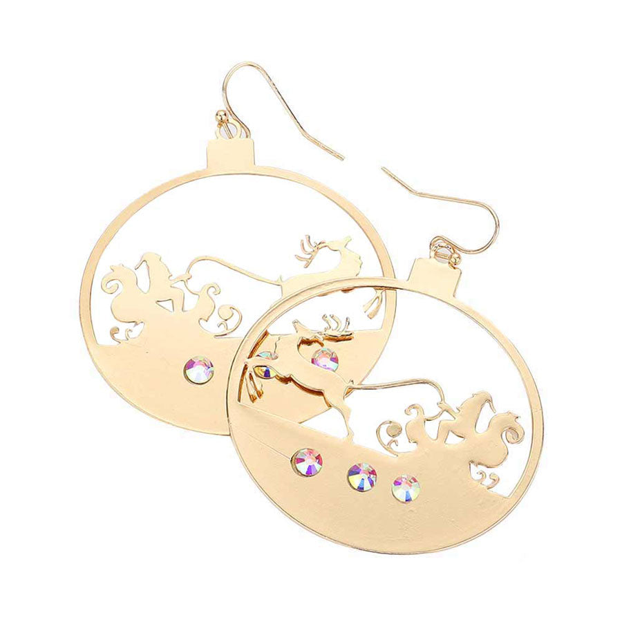 Gold Stone Embellished Rudolph Brass Metal Round Dangle Earrings, get into the Christmas spirit with this gorgeous handcrafted Christmas animal-themed dangle earrings. They will dangle on your earlobes & bring a smile of praise to those who look at you. Perfect Gift for Birthdays, Christmas, Stocking Stuffers, Secret Santa, BFF, etc. Make these Christmas moments beautiful and unique!