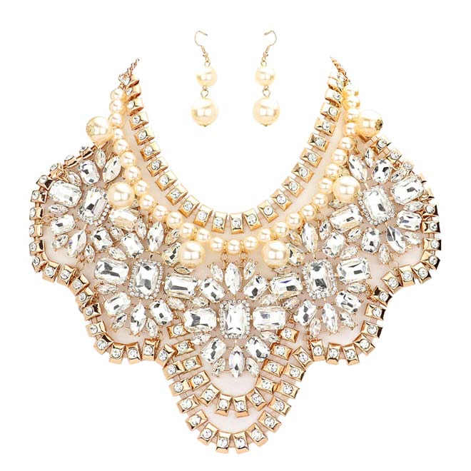 Gold Stone Embellished Statement Necklace, get ready with these jewelry sets to receive beautiful compliments on special occasions. Put on a pop of shine to complete your ensemble in gorgeous style. This stunning stone embellished jewelry set will sparkle all night long making you shine like a diamond and drag everyone's attention to your glowing beauty. Perfect for adding just the right amount of shimmer and a touch of class to special events.