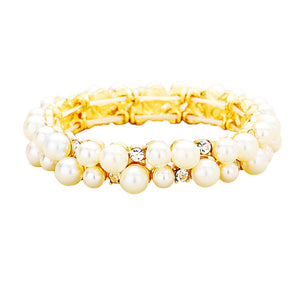 Gold Pearl Round Stone Cluster Stretch Bracelet, Get ready with this stretchable Bracelet and put on a pop of color to complete your ensemble. Perfect for adding just the right amount of shimmer & shine and a touch of class to special events. Wear with different outfits to add perfect luxe and class with incomparable beauty. Just what you need to update in your wardrobe. Perfect Birthday Gift, Anniversary Gift, Mother's Day Gift, Mom Gift, Thank you, Gift, Just Because Gift, Daily Wear.