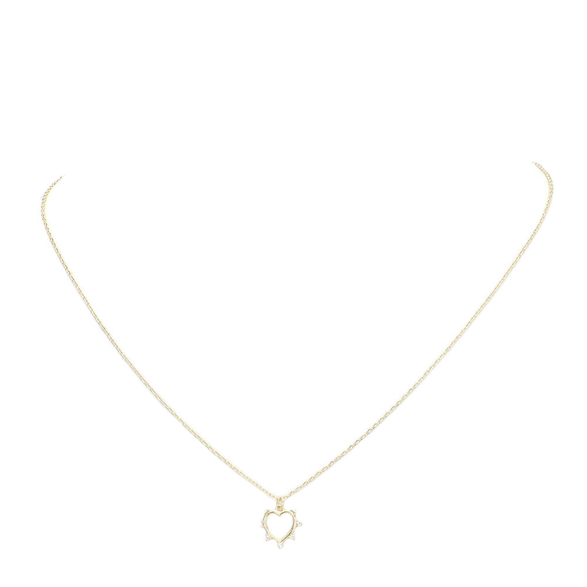 Gold Stone Trim Brass Metal Open Heart Pendant Necklace, Get ready with these Pendant Necklace, put on a pop of color to complete your ensemble. Perfect for adding just the right amount of shimmer & shine and a touch of class to special events. Perfect Birthday Gift, Anniversary Gift, Mother's Day Gift, Valentine's Day Gift.