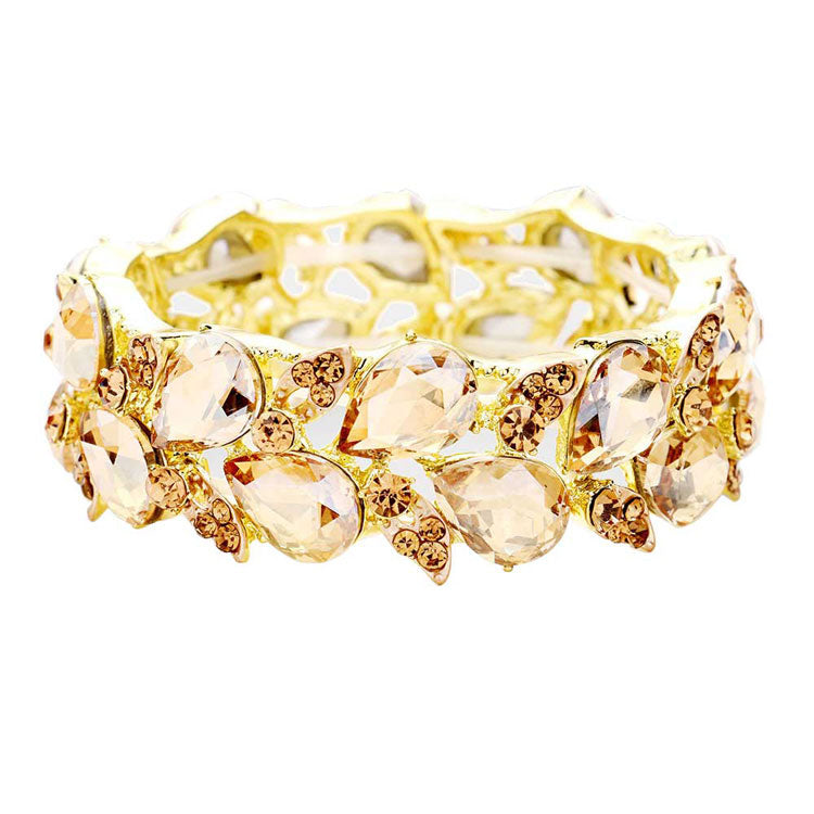 Gold TearDrop Crystal Leaf Stretch Bracelet. Get ready with this Bracelet, put on a pop of color to complete your ensemble. Beautifully crafted design adds a gorgeous glow to any outfit. Jewelry that fits your lifestyle! Perfect Birthday Gift, Anniversary Gift, Mother's Day Gift, Anniversary Gift, Graduation Gift, Prom Jewelry, Just Because Gift, Thank you Gift.