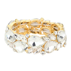 Gold Teardrop Cluster Marquise Stone Stretch Evening Bracelet, These gorgeous marquise stone pieces will show your class on any special occasion. These bracelets are perfect for any event whether formal or casual or for going to a party or special occasion. The perfect gift for a birthday, Valentine’s Day, Party, Prom, etc.
