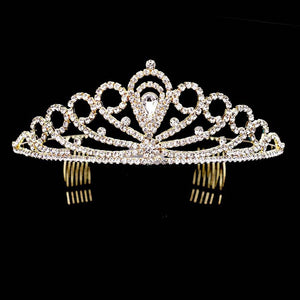Gold Teardrop Crystal Rhinestone Pageant Princess Tiara, the tiara is made of beautiful rhinestones that amp up your beauty to a greater extent on special occasions. It perfectly adds luxe to your outfit and makes you more gorgeous. It's easy to put on & off and durable. The stunning hair accessory is really beautiful, Pretty, and lightweight. Makes You More Eye-catching at special events and wherever you go.