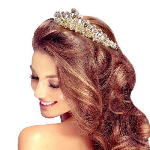 Gold Teardrop Crystal Rhinestone Pave Princess Tiara. Perfect for adding just the right amount of shimmer & shine, will add a touch of class, beauty and style to your , special events, embellished glass Pageant to keep your hair sparkling all day & all night long may look like you a princess. Perfect Gift for every women. Any Occasion You Want to Be More. Charming.