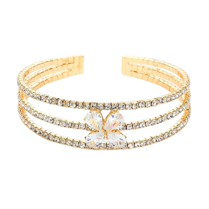 Gold Teardrop Flower Stone Accented Rhinestone Pave Cuff Bracelet, get ready with this flower stone rhinestone pave cuff bracelet to receive the best compliments on any special occasion. Awesome gift for birthdays, anniversaries, Valentine’s Day, or any special occasion.