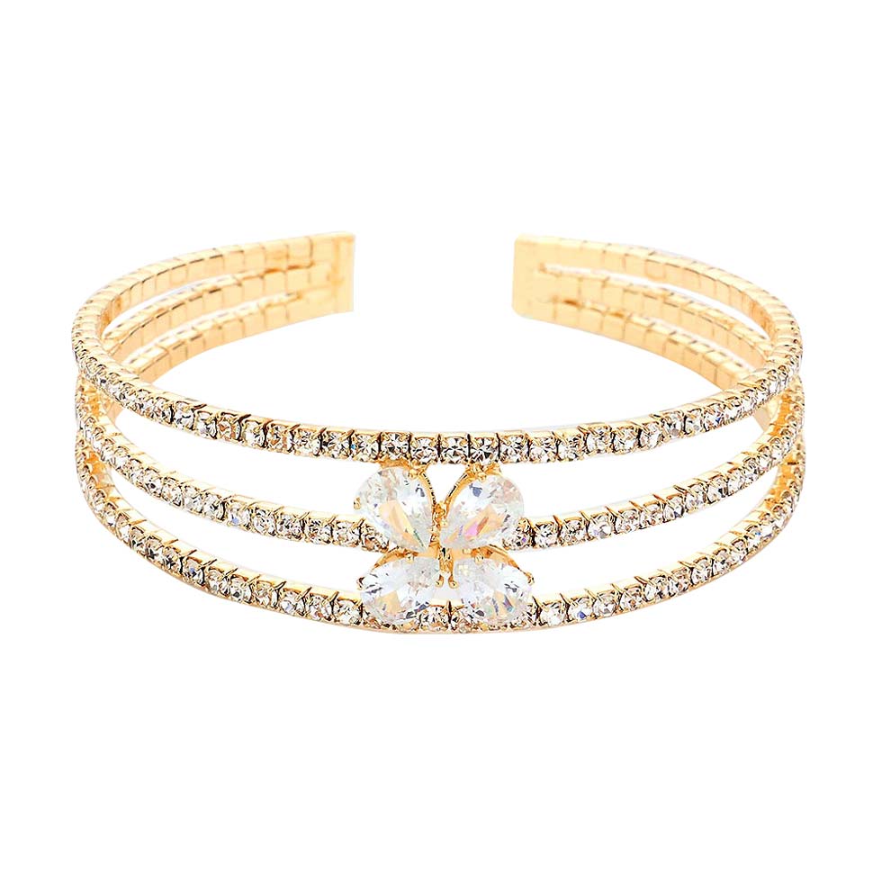 Gold Teardrop Flower Stone Accented Rhinestone Pave Cuff Bracelet, get ready with this flower stone rhinestone pave cuff bracelet to receive the best compliments on any special occasion. Awesome gift for birthdays, anniversaries, Valentine’s Day, or any special occasion.