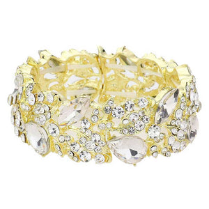 Gold Teardrop Marquise Stone Cluster Stretch Evening Bracelet, These gorgeous marquise stone pieces will show your class on any special occasion. Eye-catching sparkle, the sophisticated look you have been craving for! This Marquise Crystal Stretch Bracelet sparkles all around with its surrounding round stones, the stylish stretch bracelet that is easy to put on, take off and comfortable to wear.