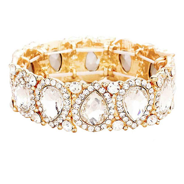 Gold Teardrop Rhinestone Trim Stretch Evening Bracelet, These gorgeous Rhinestone pieces will show your class in any special occasion. eye-catching sparkle, sophisticated look you have been craving for! Fabulous fashion and sleek style adds a pop of pretty color to your attire, coordinate with any ensemble from business casual to everyday wear. Awesome gift for birthday, Anniversary, Valentine‚Äö√Ñ√¥s Day or any special occasion.