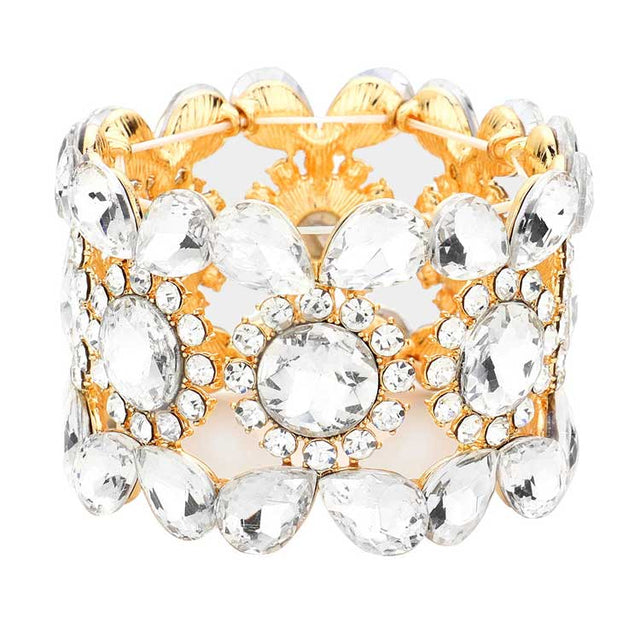 Gold Teardrop Round Stone Stretch Evening Bracelet. These gorgeous stone pieces will show your class in any special occasion. The elegance of these stone goes unmatched, great for wearing at a party! Perfect jewelry to enhance your look. Awesome gift for birthday, Anniversary, Valentine‚Äôs Day or any special occasion.